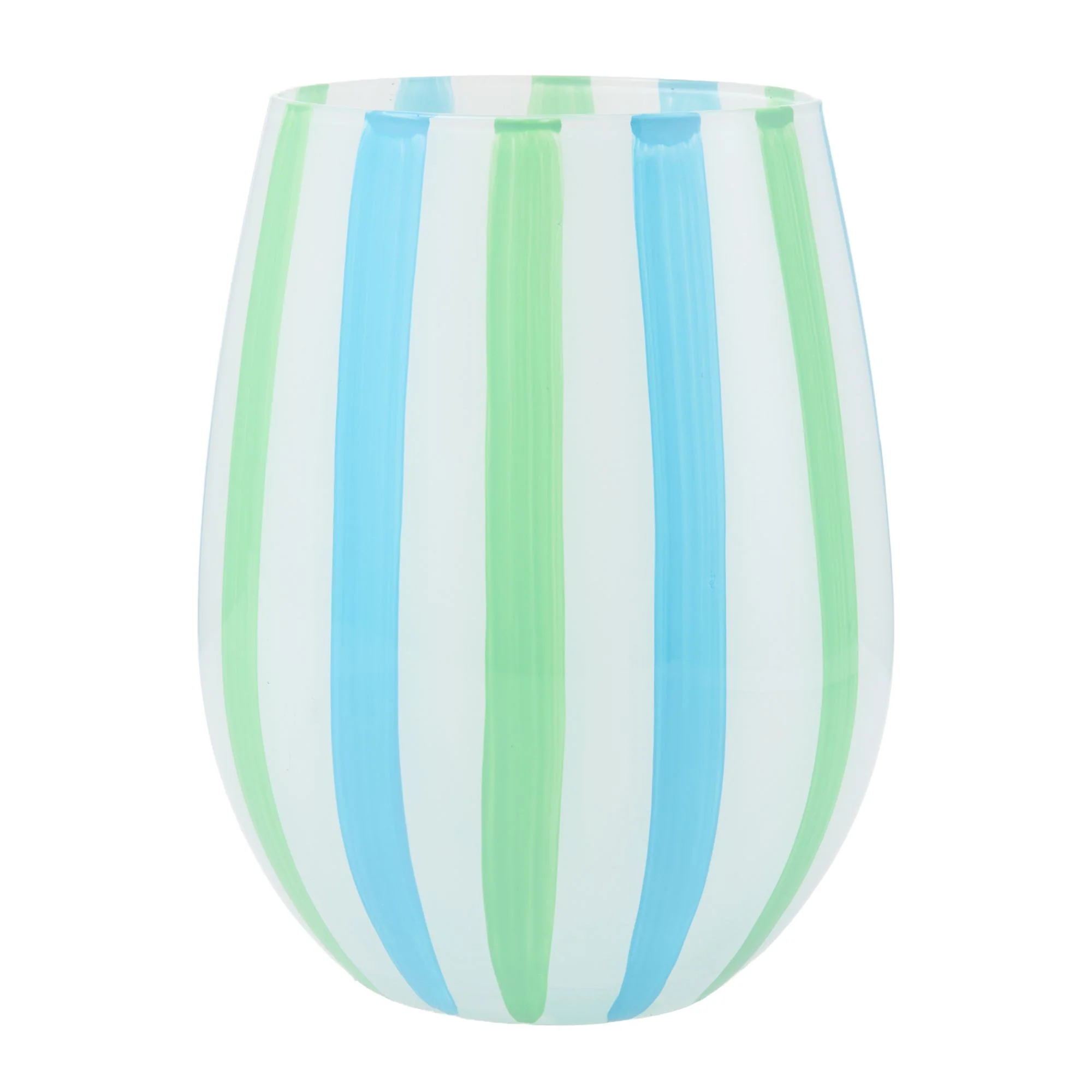 Blue and Green Striped Stemless Glass