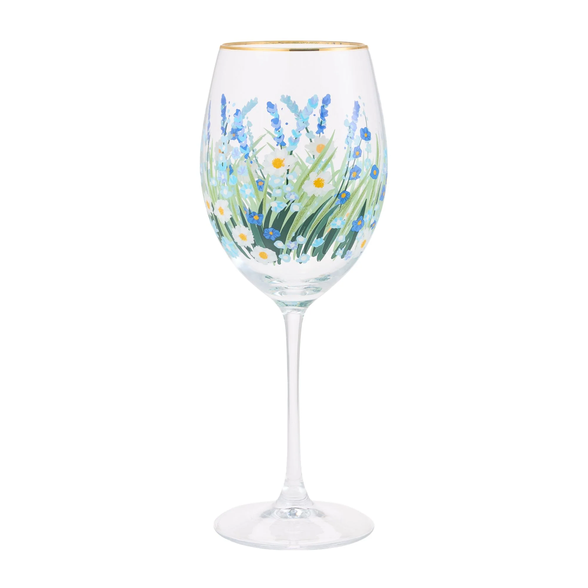 Blue Flower Wine Glass