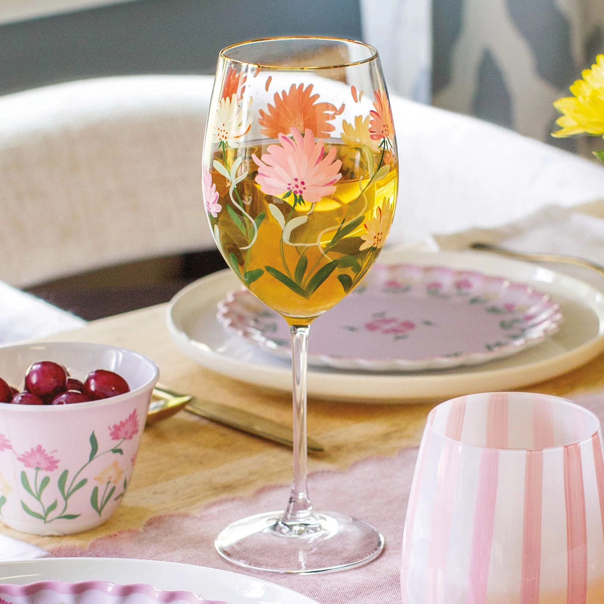 Pink Flower Wine Glass - Image 7